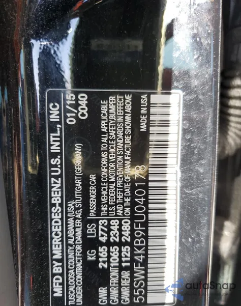 2015 Mercedes-Benz C 300 4Matic from USA, damaged, VIN 55SWF4KB9FU040178